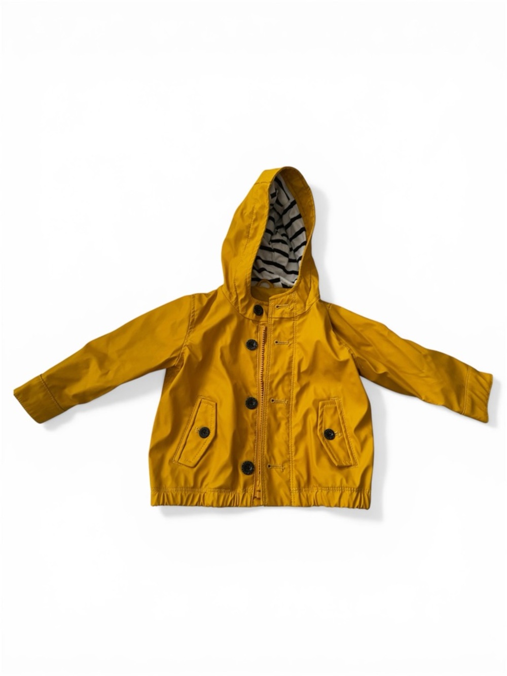 GAP Kids' Hooded Raincoat in Mustard Yellow with Striped Lining